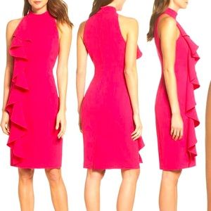 Fuschia Eliza J Ruffle sheath dress size 8 - great for weddings or events.